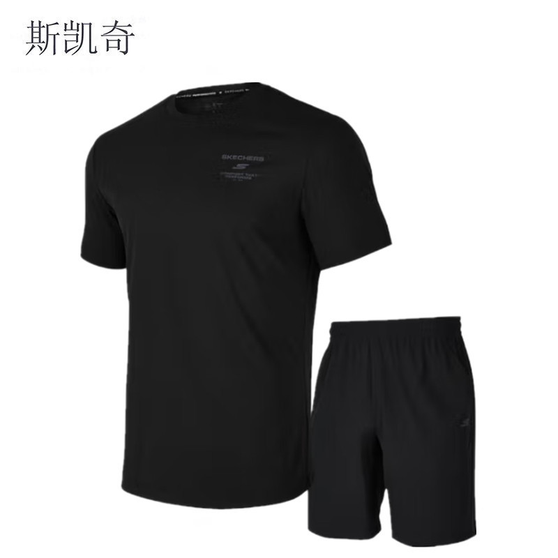 斯凯奇 男碳黑速干套装 P224M076-0018L 套