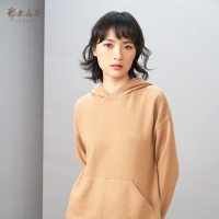 鄂尔多斯1980 落肩袖仿卫衣版型带帽女士羊绒针织衫