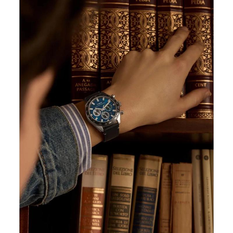 Timex/天美时中性复古机械腕表黑盘蓝面防水防尘运动款高清大图