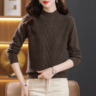 半高领羊毛衫女短款印花毛衣妈妈装外穿针织上衣服打底衫秋冬内搭纯羊绒紧身短款套头打底衫哥弟恒源祥阿玛施鄂尔多斯恒源祥 XL-175 19A07加厚浅驼