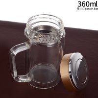 测温双层玻璃杯带把杯子耐热泡茶杯男女士办公家用带手柄显温水杯 带把 360毫升普通款