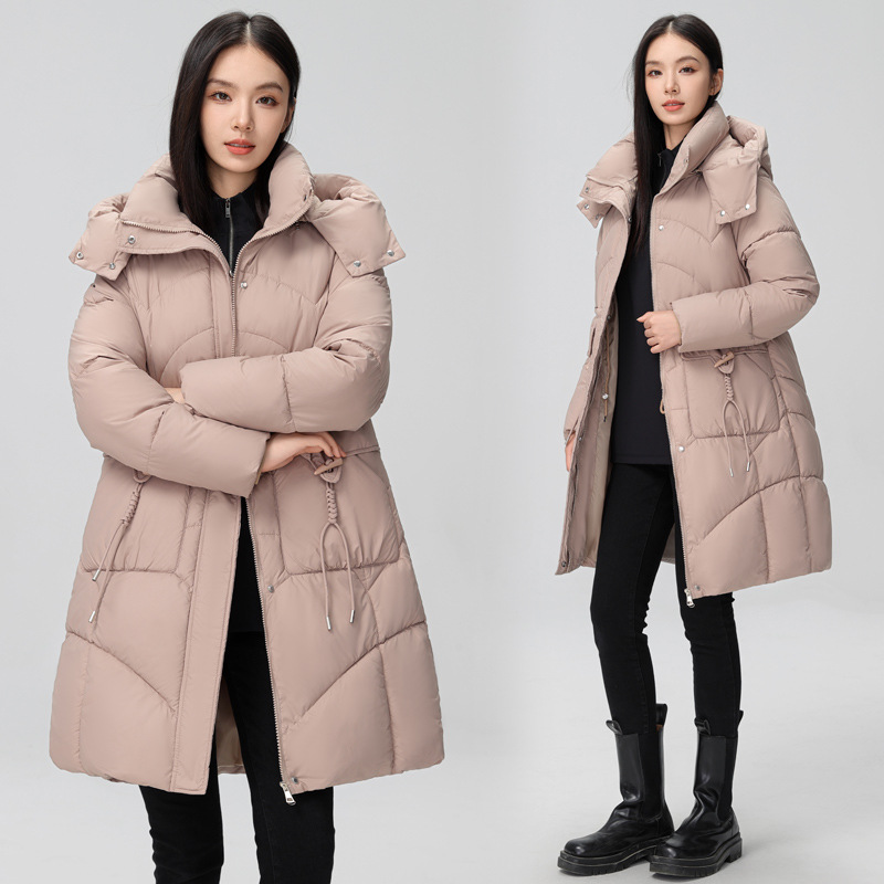 羽绒棉服女士中长款2024年新款防寒冬季保暖时尚洋气外套宽松 卡其 M