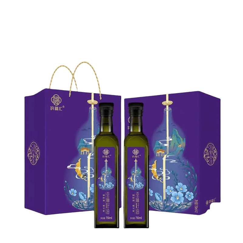 纳福汇冷榨亚麻籽油礼盒 750ml*2 冷榨一级亚麻籽油礼盒