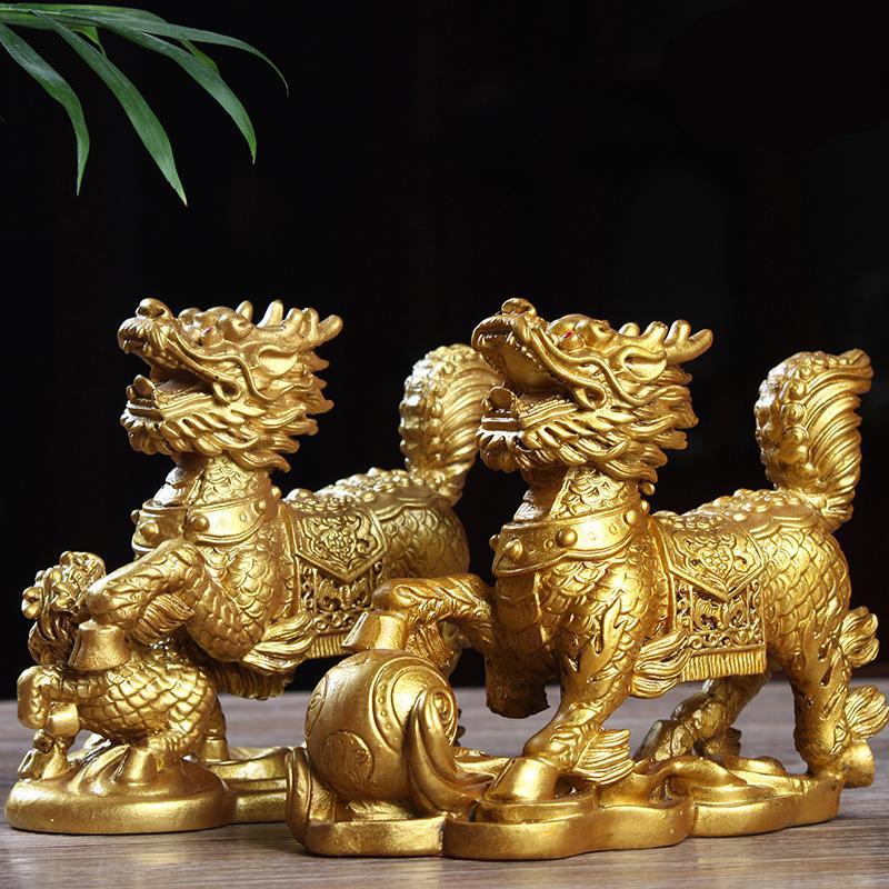 净也吉善缘树脂麒麟摆件一对摆设开业家居装饰品工艺品礼品