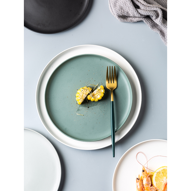 亿嘉IJARL 网红日式牛排盘陶瓷创意西餐平盘碟菜盘北欧酒店 BK8英寸大盘子绿色