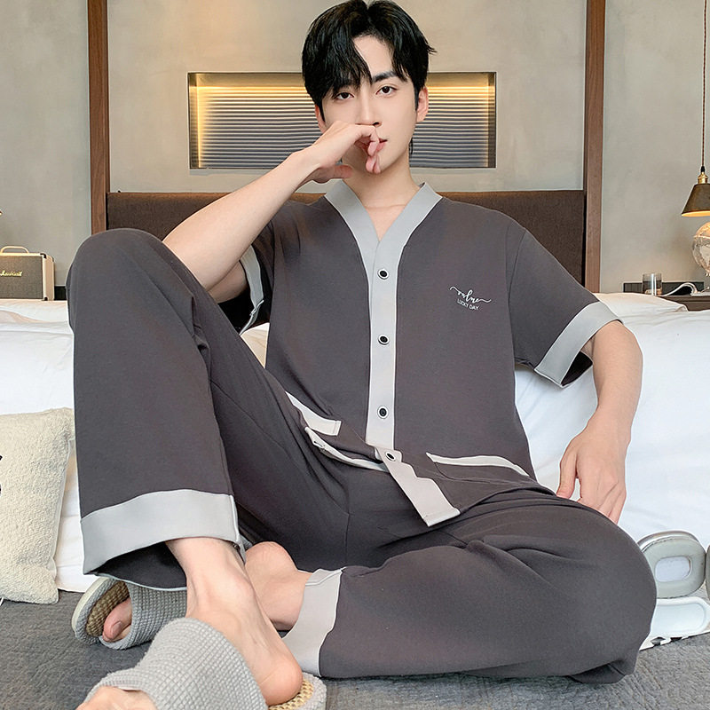 2026新款睡衣男款夏季薄款开衫短袖短裤仿棉拉架可外穿家居服套装高清大图