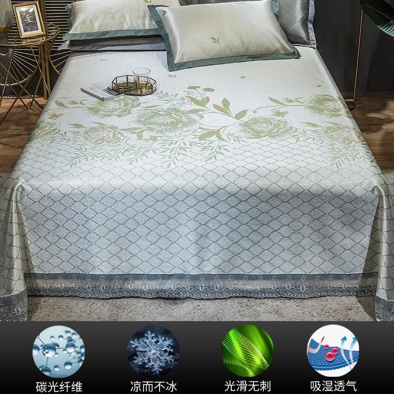 家柏饰(CORATED)可机洗水洗折叠1.8m床2.0米夏天空调冰丝凉席1.5三件套床裙款夏季 蔷薇之恋-浅绿/裸睡轻奢款，凉而不冰，折叠无痕可机洗 1.5m（5英尺）床