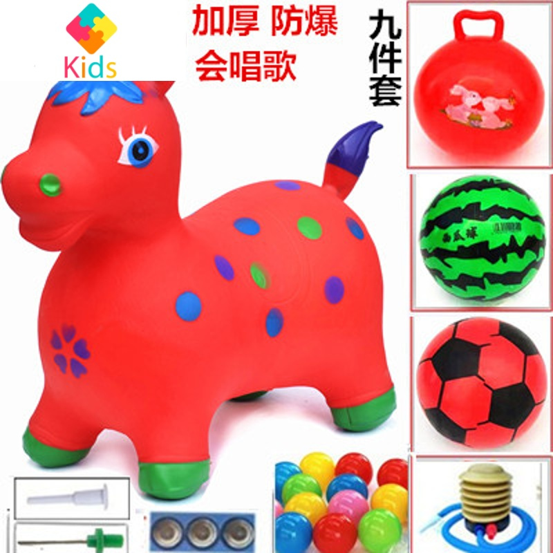 儿童玩具充气跳跳马加大加厚音乐马户外橡胶坐骑马皮马羊角球大号真智力 100首歌卡通绿鹿 9件套