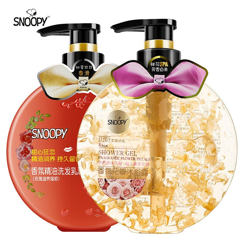 史努比snoopy 洗发沐浴套装 [茶树油润泽去屑洗发水500g+栀子花花瓣沐浴露500g]
