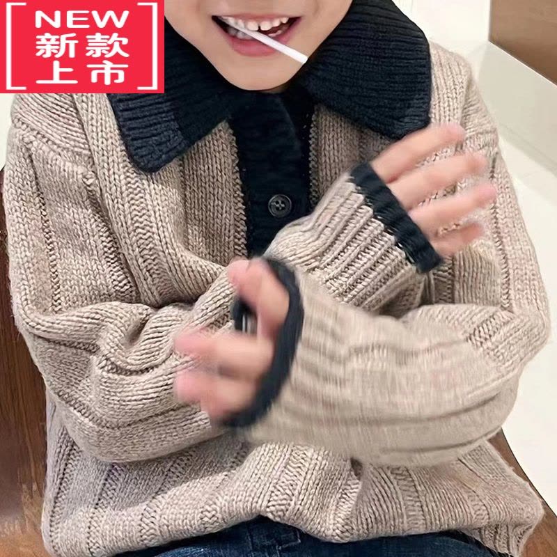 可莉允bora韩国童装女毛衣男童2022秋季新款polo领针织衫洋气上衣潮图片
