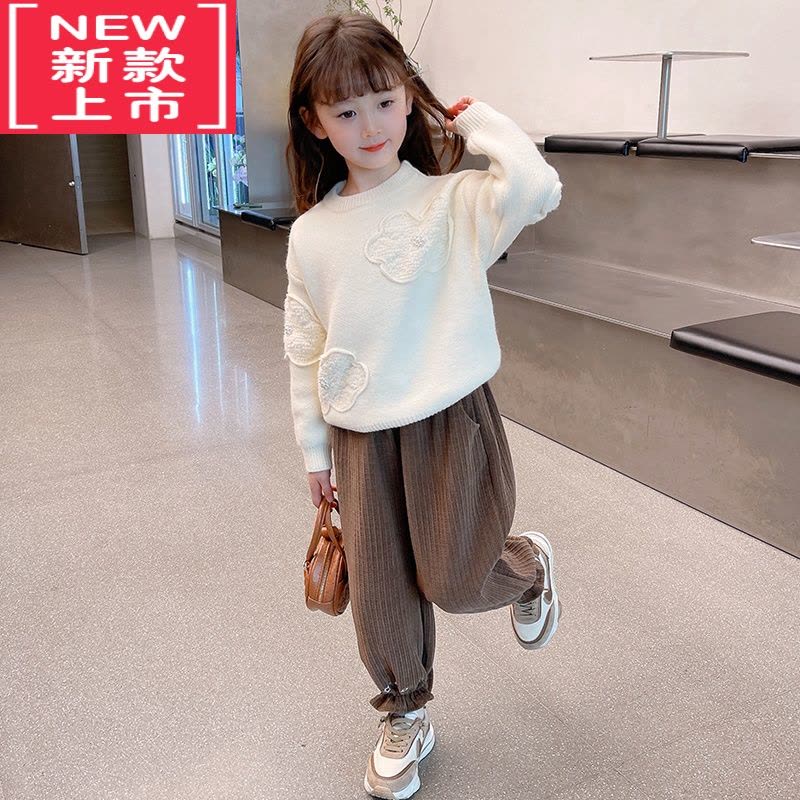 可莉允女童套头毛衣冬装2022新款小女孩花朵洋气韩版秋冬上衣儿童针织衫图片