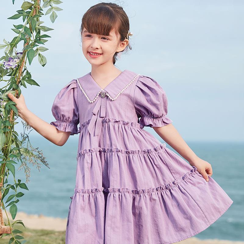 女童连衣裙夏装2021新款洋气儿童泡泡袖裙子紫色礼服裙洋气公主裙 图片色[优质面料 舒适清凉] 150(75斤以内)