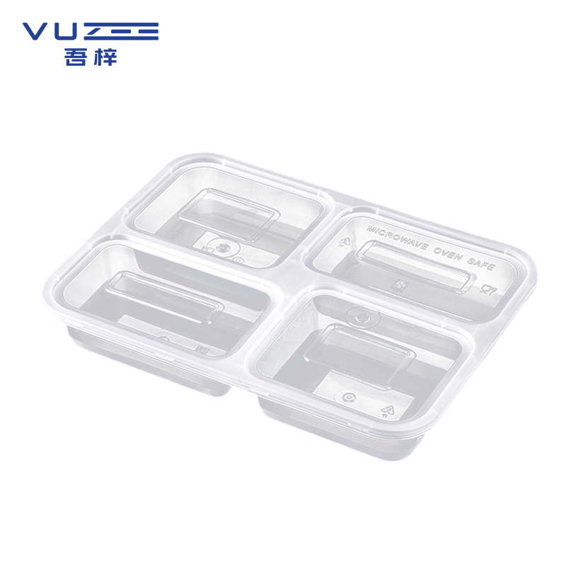 吾梓 一次性四格餐盒 透明打包饭盒 1000ml*150个/箱高清大图