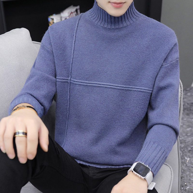 baluoshang半高领青年男毛线衣小高领毛衣大学生高中初中生打底外穿
