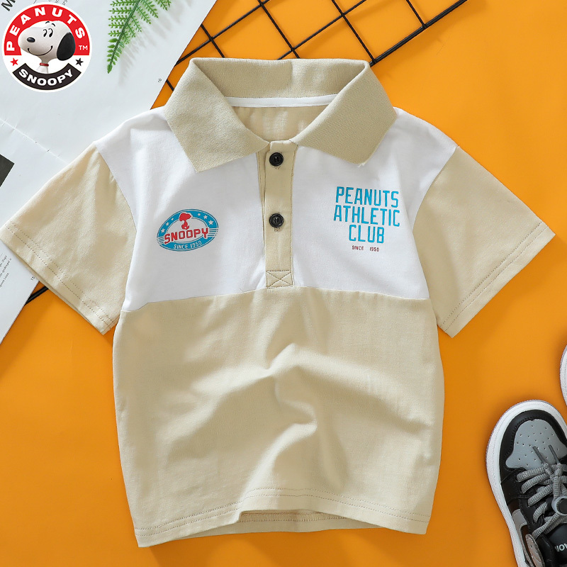 史努比(SNOOPY)儿童拼色polo衫短袖纯棉翻领t恤夏季女童中小童半袖体L009