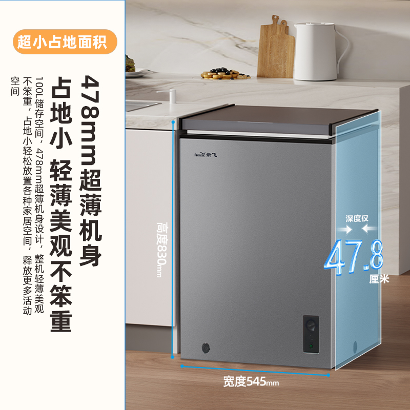 新飞100升高效减霜家用一级节能冷柜省电冷藏冷冻转换冰柜 灰色BC/BD-100KAT/L 单温冷柜