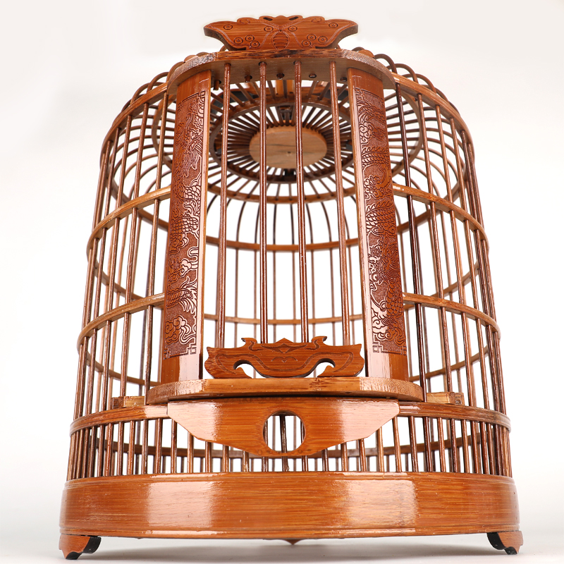 生头画眉鸟笼竹精品全套配件贵州手工刻老竹八哥鸟笼子竹制大号高清大图