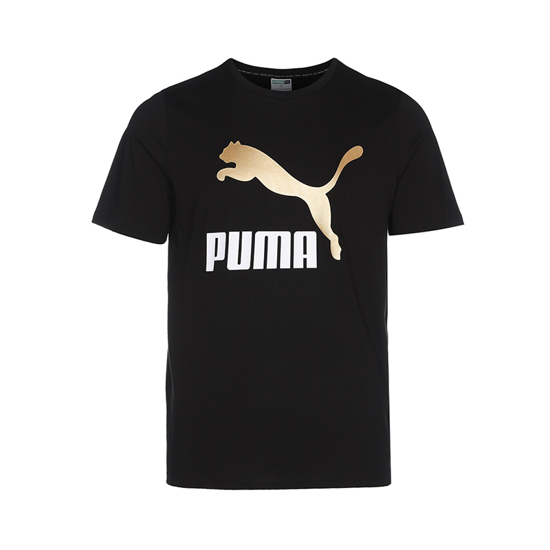 Puma 撞色大Logo印花运动圆领短袖T恤 男款 黑色 536345-01