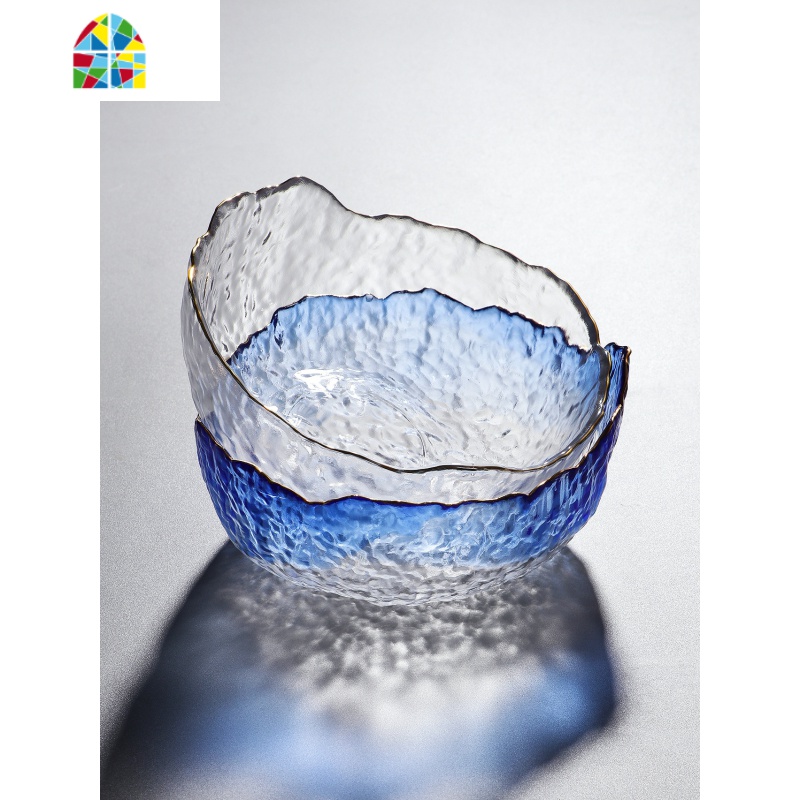 中式金边玻璃碗蔬菜沙拉碗大号甜品餐具创意个性家用水果碗 FENGHOU 特大号烟金边(送1个果叉)高清大图