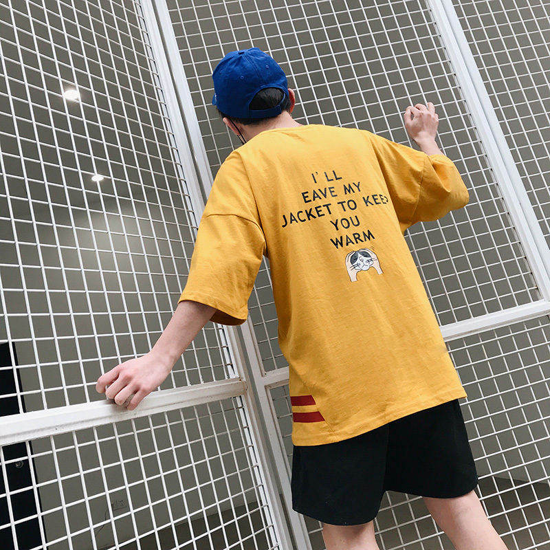 夏季T恤男短袖韩版青年宽松半袖衣服日韩风嘻哈学生上衣个性