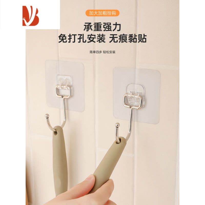 三维工匠不锈钢挂钩粘钩强力承重吸盘无痕厨房免打孔粘贴勾子墙壁上壁挂式 拉丝灰不锈钢大挂钩[5个装]图片