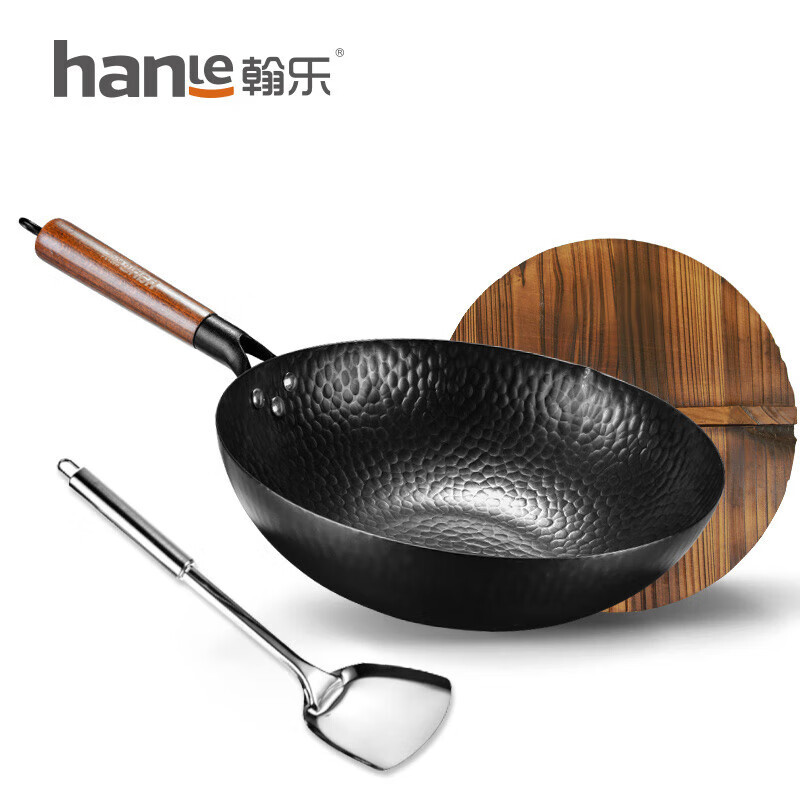 翰乐 炒锅章丘味蓝款铁锅+木盖32cm HL-C188