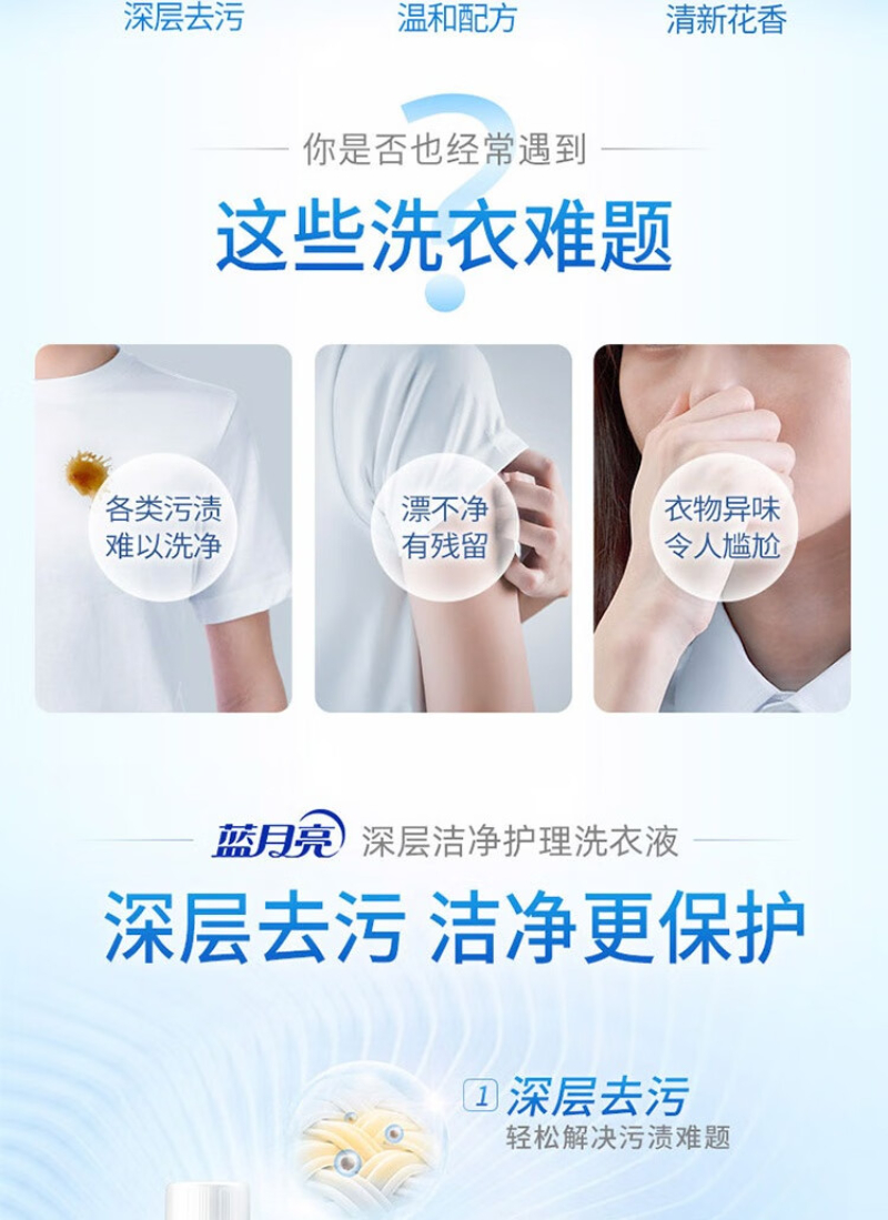 蓝月亮 深层洁净洗衣液组合 薰衣草香 洁净薰1kg*2瓶+洁净薰500g*4袋 8斤套装 81000485高清大图