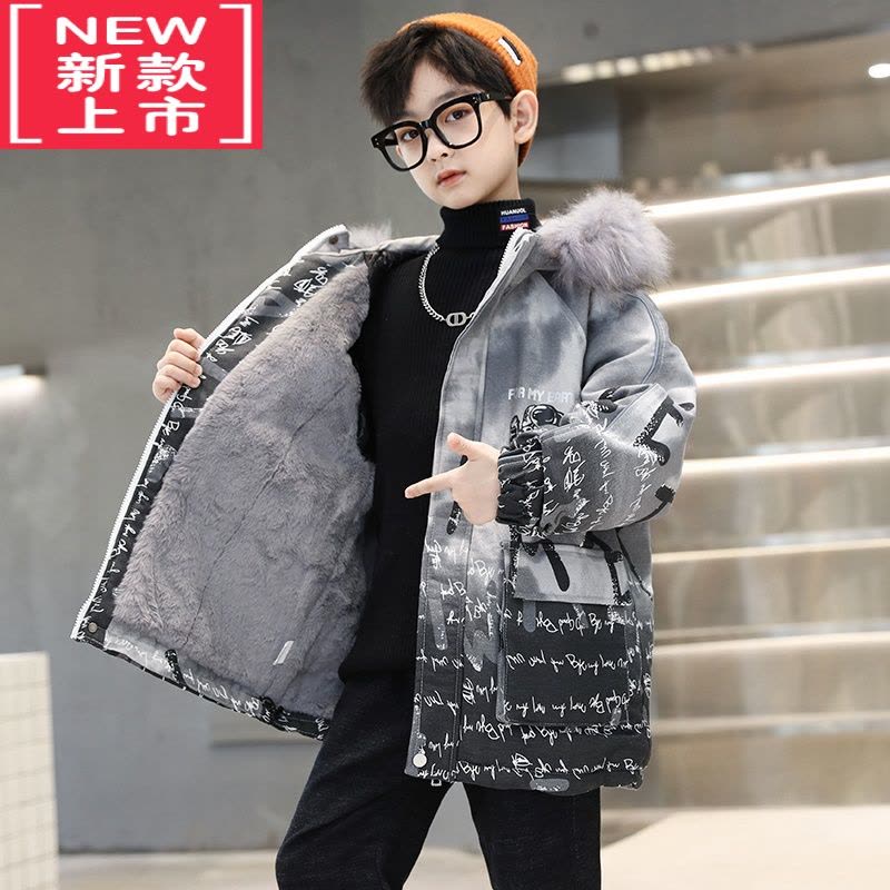 可莉允男童冬季棉服2022新款洋气中大童连帽加绒加厚棉衣儿童冬装外套潮图片