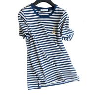 2018夏季要收轻松减龄法式撞色刺绣航海风条纹短袖T恤女酒红色酒红+米条