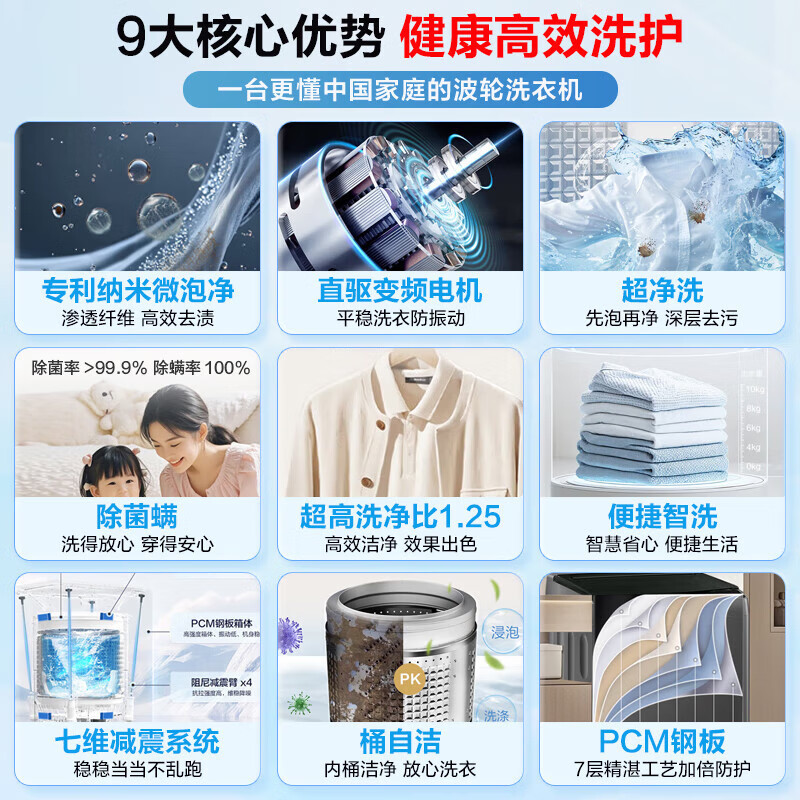 海尔(Haier)10公斤直驱变频大神童1级能效家用全自动波轮洗衣机大容量超净洗纳米微泡净XQB100-BZ20E0