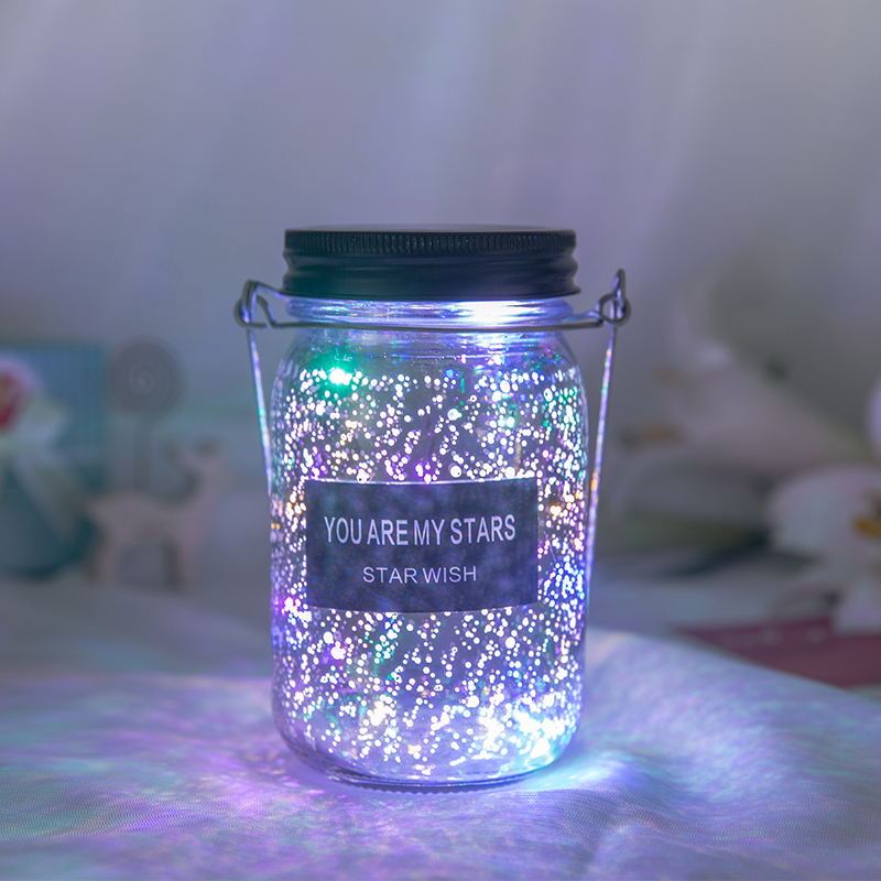 白色 木塞灯电池10节 创意星星瓶发光玻璃瓶许愿瓶DIY装饰品手工LED灯送女朋友生日礼物