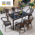 晋舰藤椅阳台桌椅室外庭院藤编椅子花园茶几藤椅组合6椅+90*150直角桌