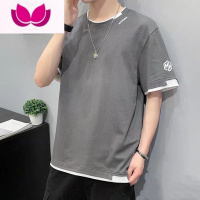 七斓t恤男短袖夏季新款韩版潮牌圆领假半袖ins潮宽松衣服男士体韩 M 930灰色