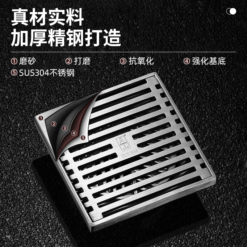 正山地漏加厚304不锈钢大排量防臭防堵淋浴地漏卫生间洗衣机两用浴室排水防臭芯长条形地漏