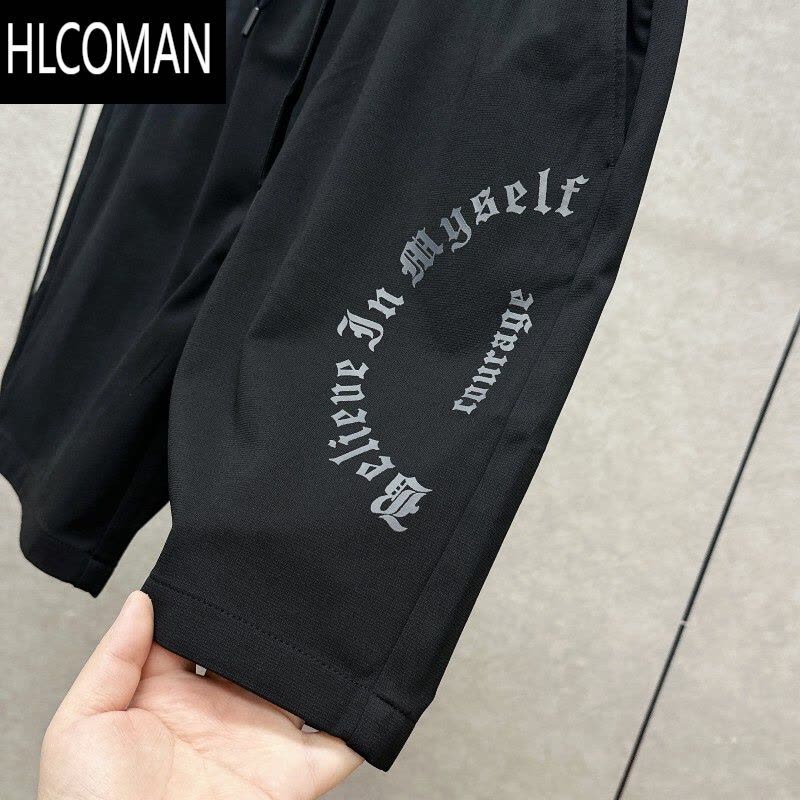 HLCOMAN速干 宽松弹力 亲肤有型 休闲运动中裤 男夏松紧腰黑五分短裤图片