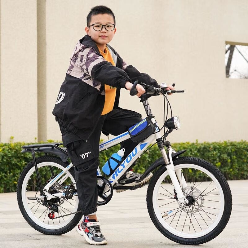 儿童学生单车山地车20 22 24 26寸碟刹变速减震男女通用成人单车 【单速】黑豪华款+车筐+后座蓝 24寸(适合身高150-165)