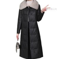 2024海宁真皮皮羽绒服新款女长款水貂毛领绵羊皮加绒加厚皮衣外套