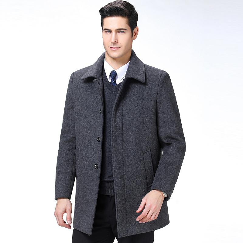 阿玛尼男士中年毛呢大衣男中长款外套 秋冬新款羊毛呢子男装大衣加厚
