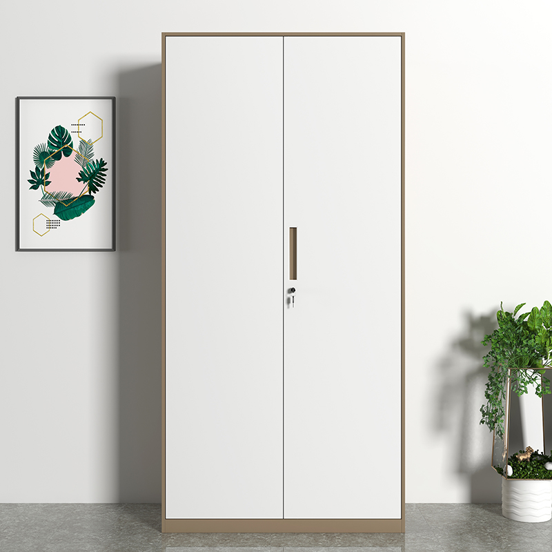 初嘉WJGT-014钢制文件柜窄边资料柜拆装档案柜带锁储物柜咖白套铁门文件柜