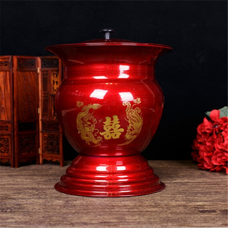 结婚红痰盂陪嫁搪瓷痰盂儿童坐便器高脚加厚带盖尿盆便盆马桶
