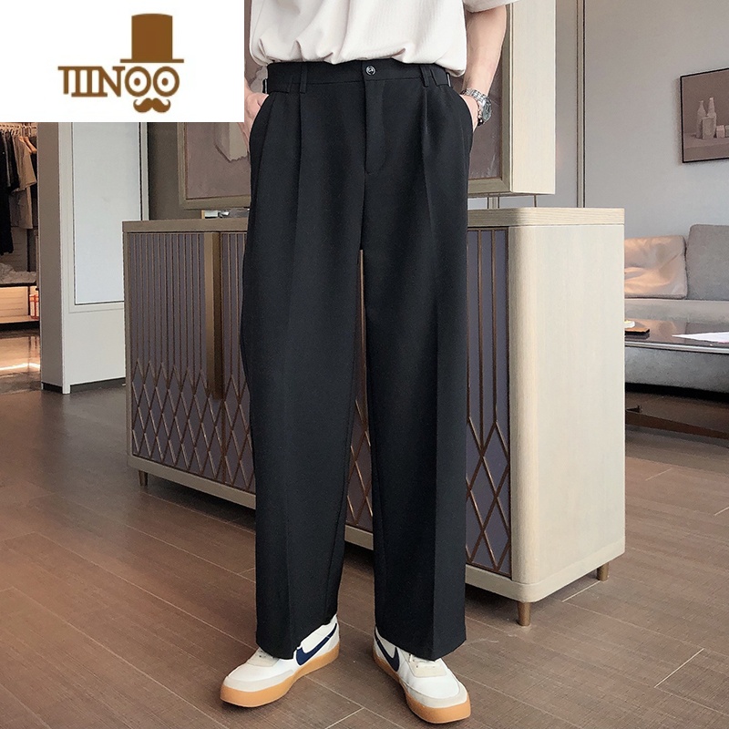 YANXUSNEIKLAU 西装裤休闲垂感裤子男宽松直筒坠感纯色腰围可调节西裤高清大图