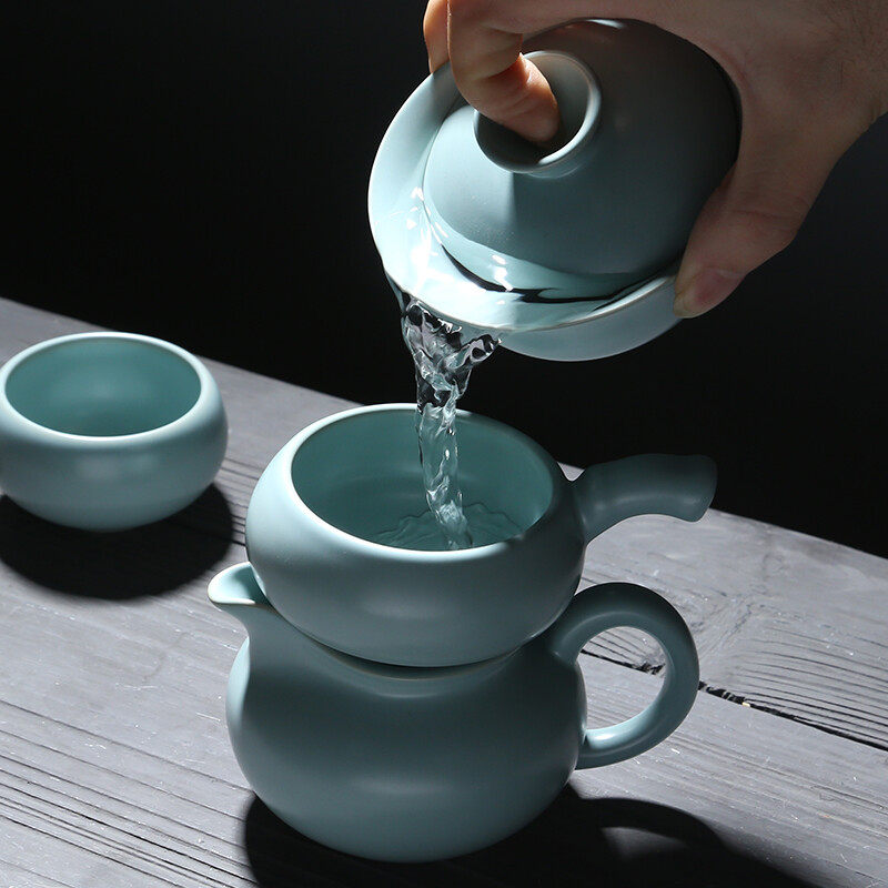 苏氏陶瓷(SUSHI CERAMICS) J0102 汝窑套装(杯壶茶漏盖碗) 十件套 (单位:套) 新旧包装随机发货高清大图