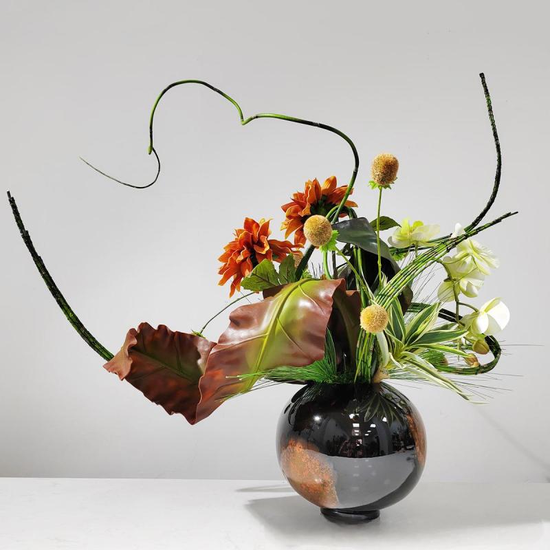 小窝厘 现代花艺仿真绿植盆景新中式售楼处客厅玄关样板房摆件 (陶瓷花器+仿真花)货号1454*高清大图