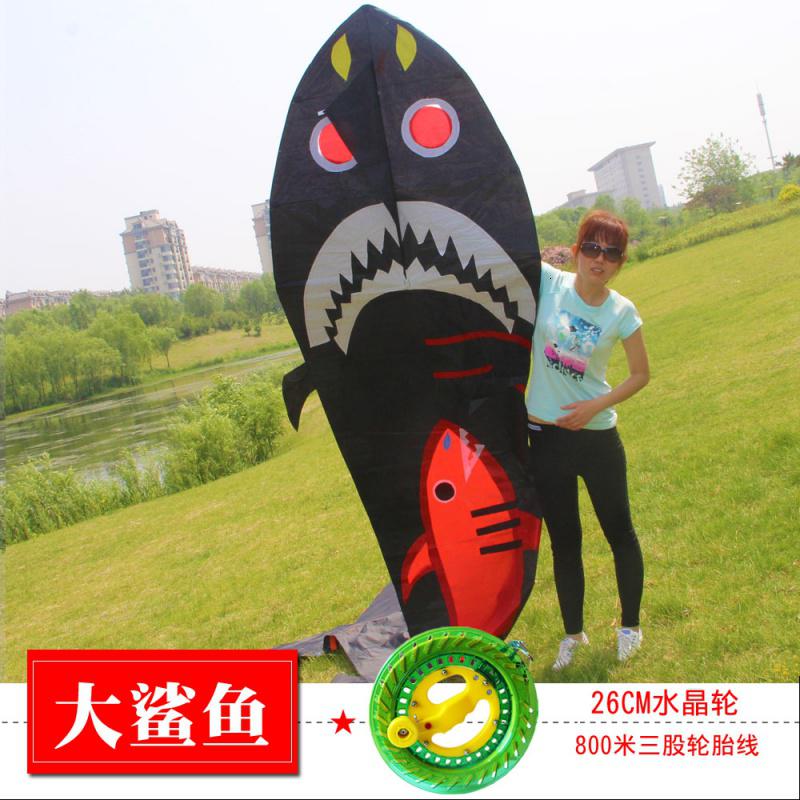 子母大鲨鱼风筝 成型微风风筝潍坊 风筝线轮 掌柜推荐创意 三维工匠 4.5m鲨鱼风筝+26水晶锁轮800米线高清大图