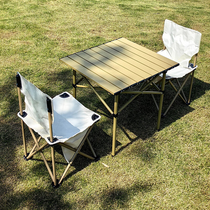 洛得兰德折叠桌便携式野餐桌露营承重易收纳聚餐露营耐磨 一桌两椅(JZ402+YZ101)