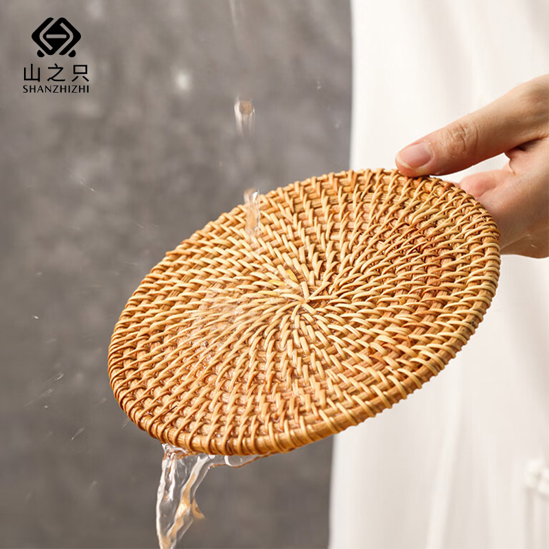 山之只 藤编防滑隔热餐垫 8*8cm 块高清大图