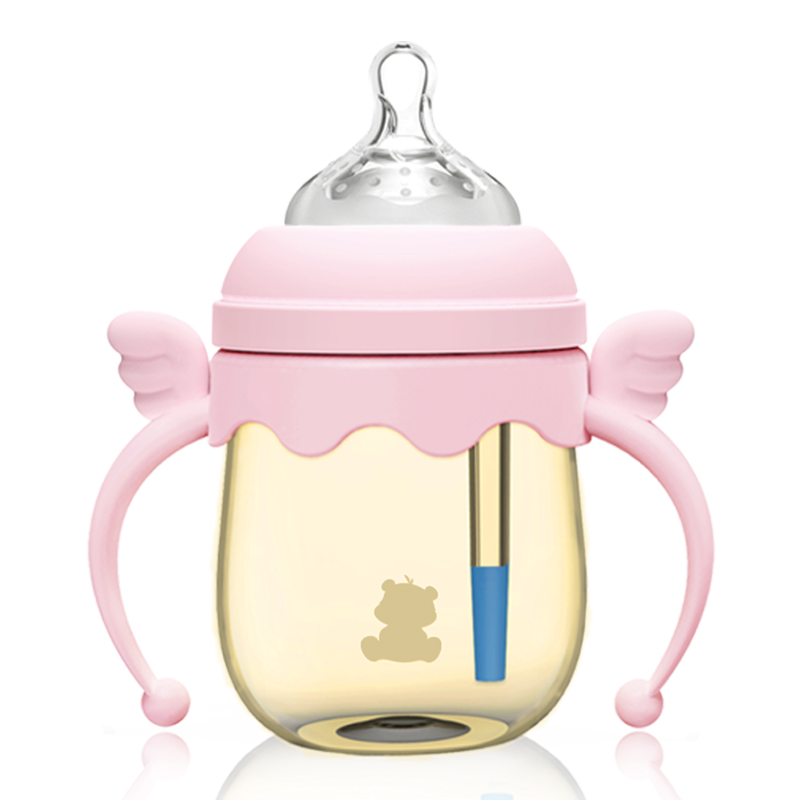 小白熊(XIAOBAIXIONG)宽口初生儿带手柄 PPSU感温奶瓶 婴儿奶瓶防摔 160ml(粉)09380高清大图