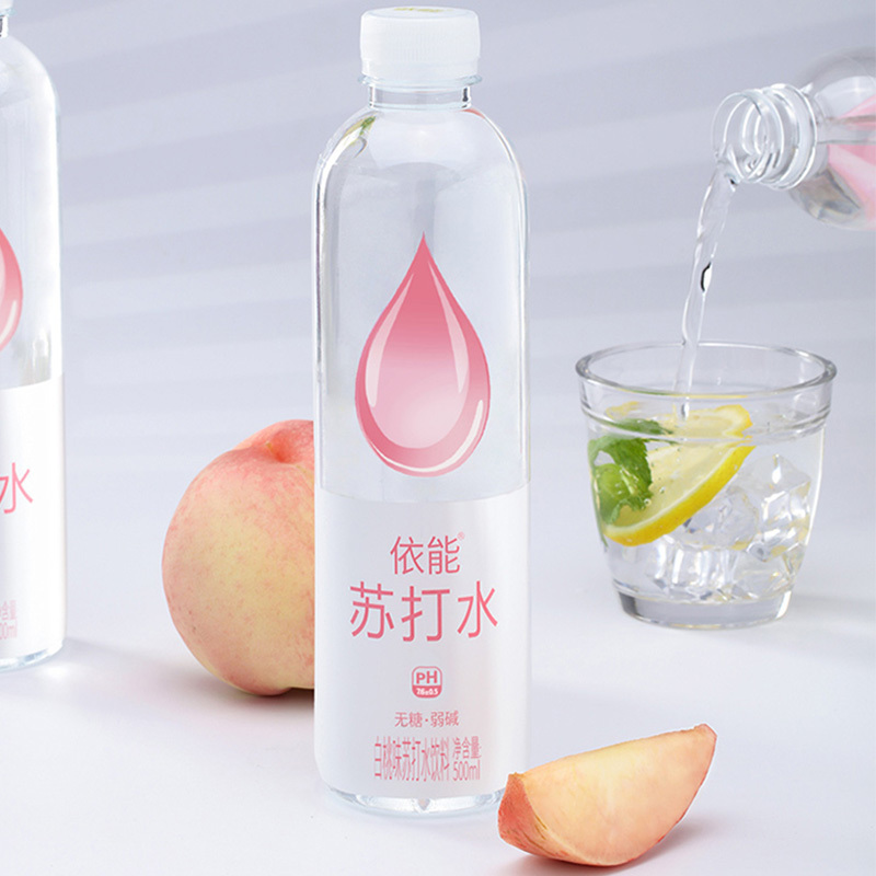 依能苏打水饮料无糖无汽弱碱饮用水苏打水白桃味500ml*12瓶