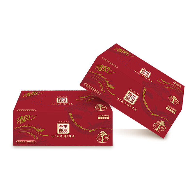 清风 盒装面巾纸 B338AFD 210*198mm双层 200抽/盒 3盒/提 12提/箱(计价单位:提)高清大图