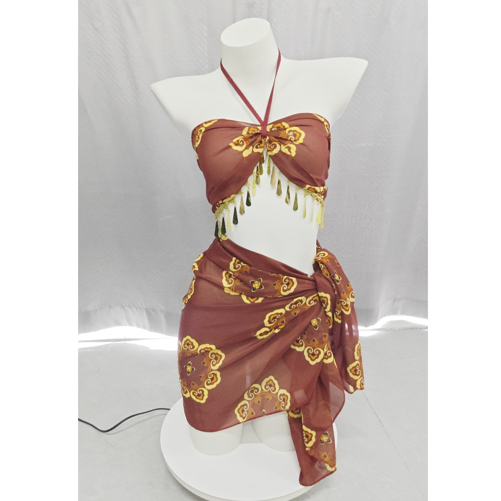 长夜漫漫情趣内衣飞天舞姬异域风情烫金抹胸情趣制服古风汉服1528 红面纱+上衣+裙子+T裤 均码(80-130斤)